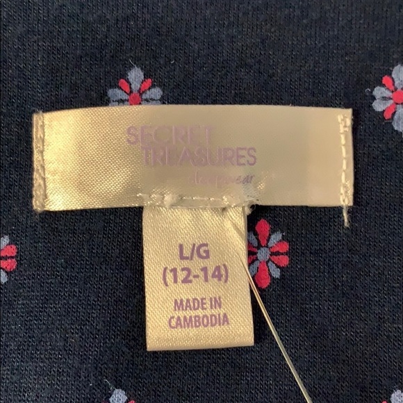 Secret Treasure Blue Pink Print Pocket Short Sleeve Pajama Top Size L - Picture 5 of 5